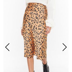 Satin leopard print midi skirt